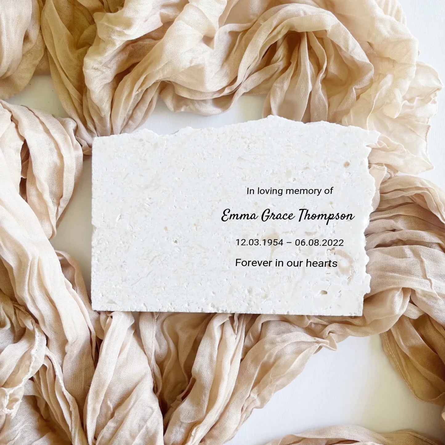 Limestone in loving memory keepsake for loved ones in landscape style.