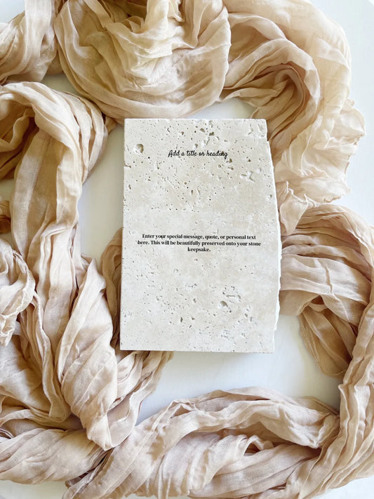Travertine timeless words keepsake in portrait style.