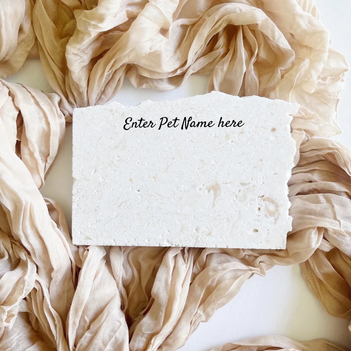 Limestone pet portrait keepsake in landscape style.