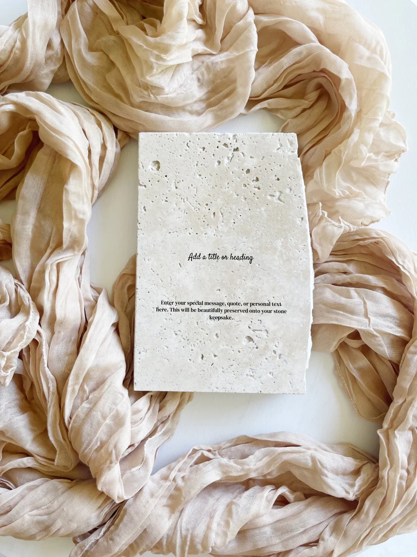 Travertine illustrated story keepsake in portrait style.