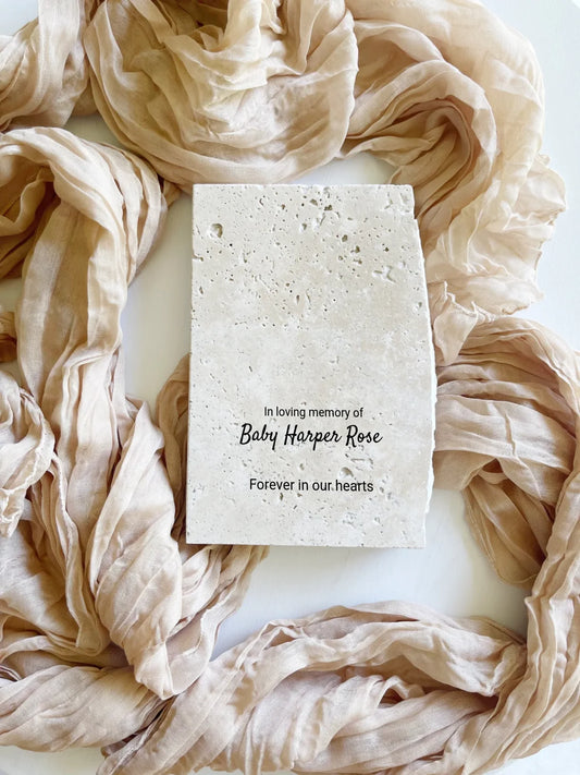 Travertine in loving memory keepsake for little ones in portrait style.