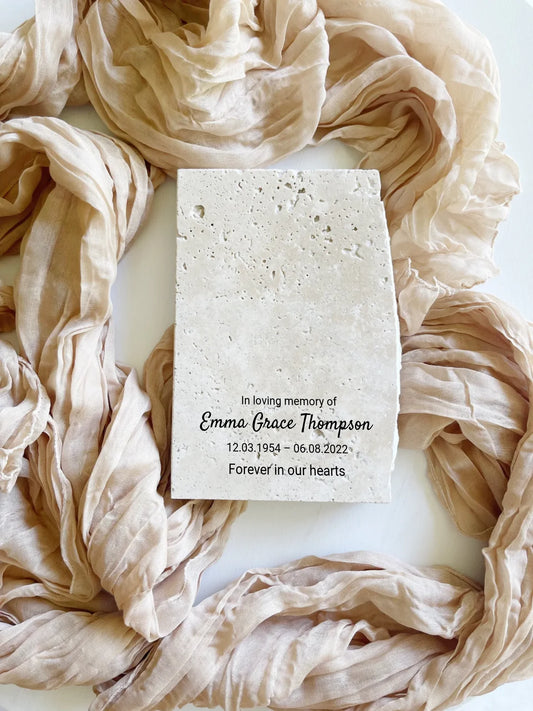 Travertine in loving memory keepsake for loved ones in portrait style.