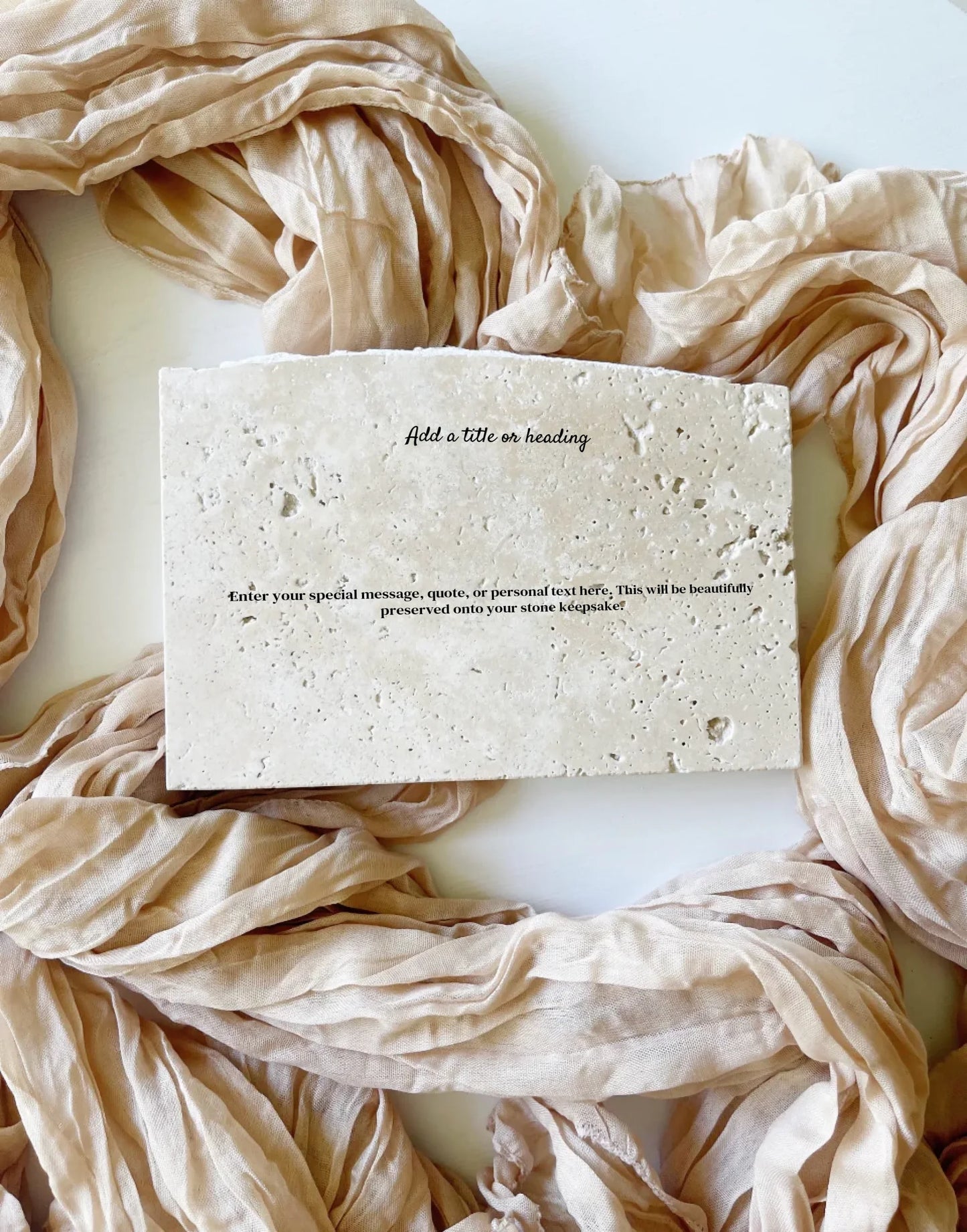 Travertine timeless words keepsake in landscape style.