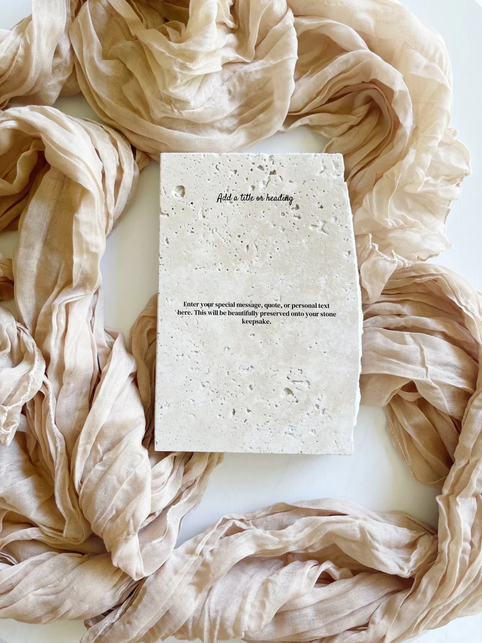 Travertine timeless words keepsake in portrait style.